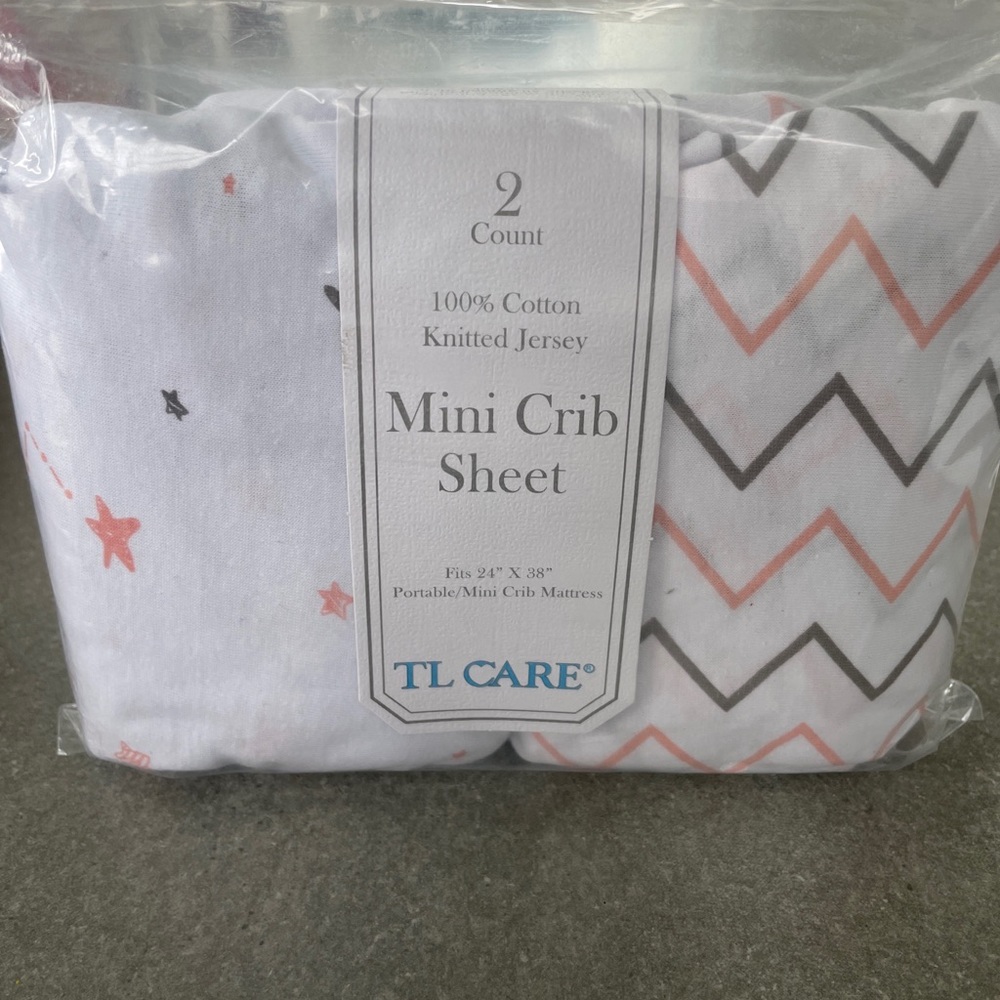 TL Care 2 Pack Printed 100% Natural Cotton Jersey Knit Fitted Portable/Mini-Crib